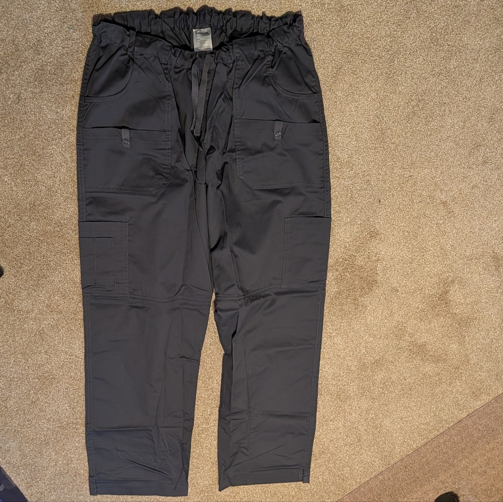 UA Butter-Soft STRETCH Women's 10-Pocket Drawstring Scrub Pants Pewter L NWOT